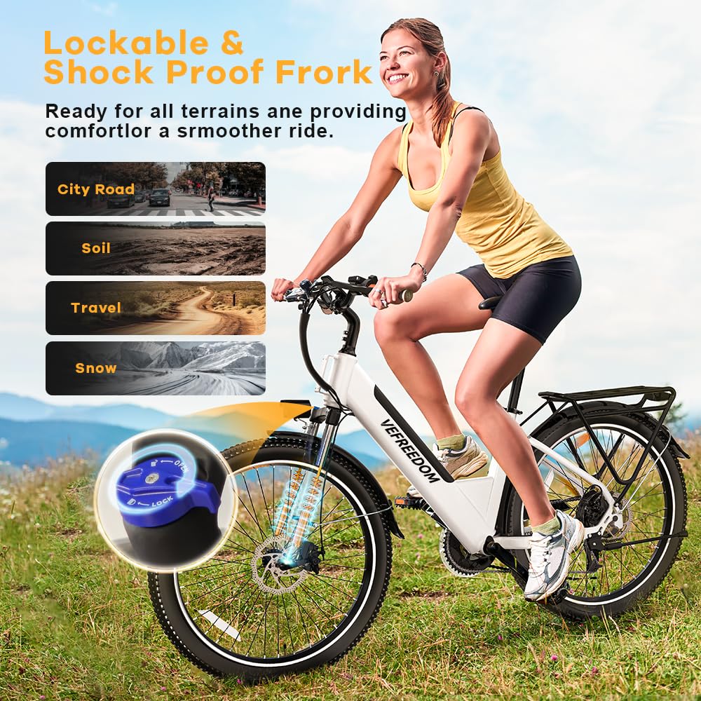 Cityrang 2.0 Electric Bike for Adults with 1000W Peak Motor, 15AH Removable Battery and up to 70Miles 25MPH,UL Certified 26" Electric Commuter Bike with 7-Speed and Adjust Front Suspension