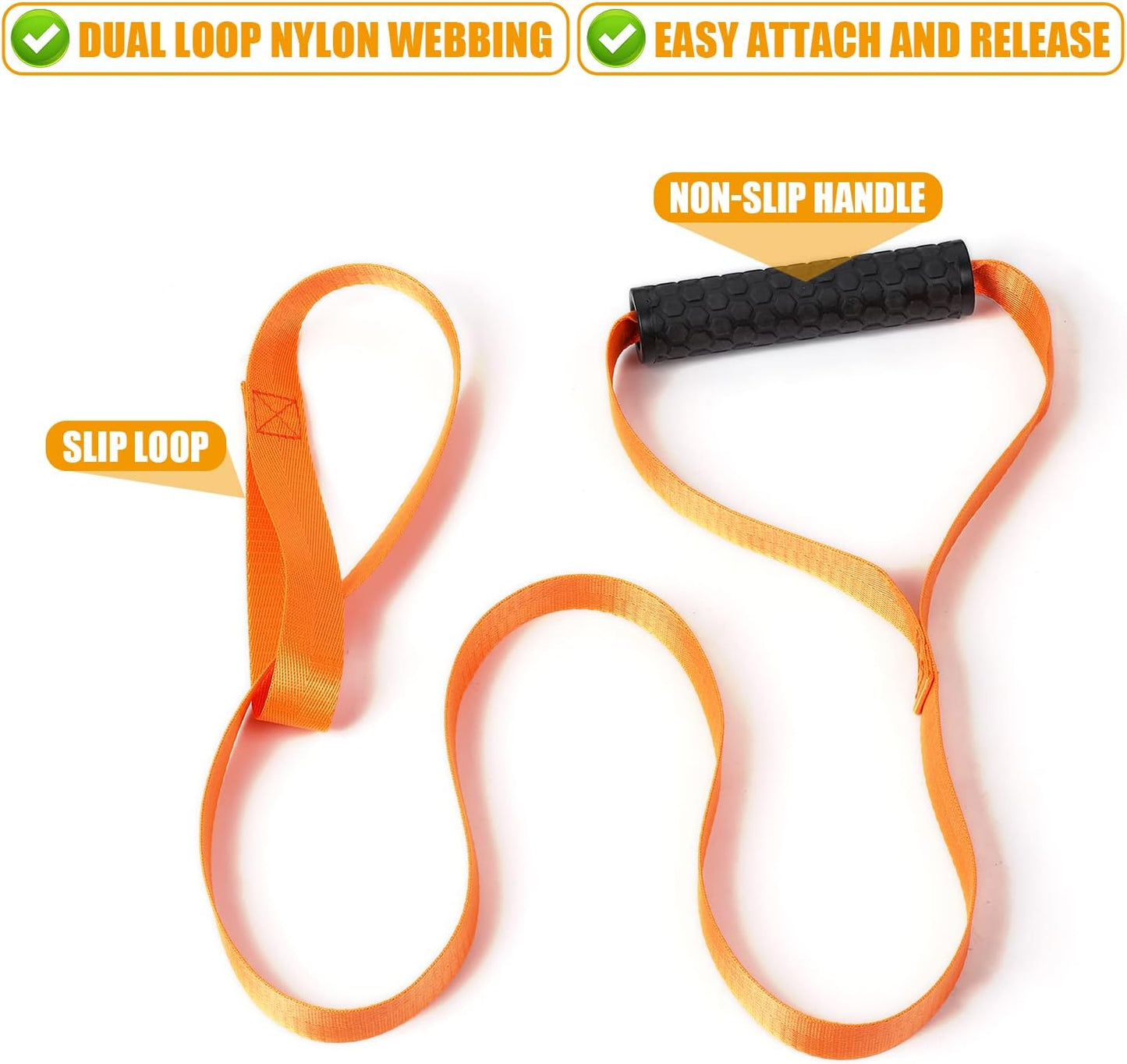2pcs Deer Drag Harness, Orange Deer Puller Sled Rope with Self-Lock Loop and Easy-to-Grip Handle Deer Pull Strap Hunting Gear and Accessories for Men Hunting