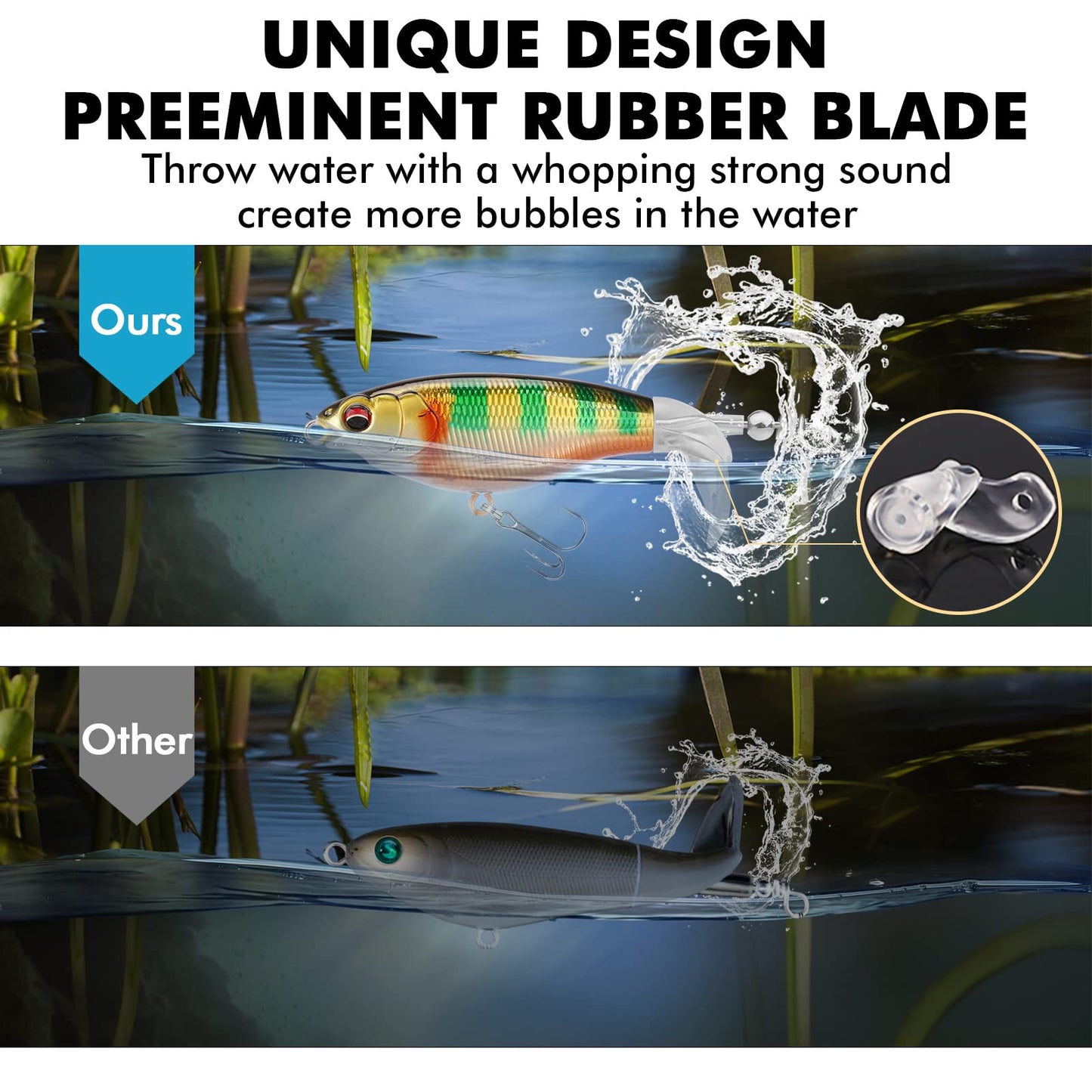 TRUSCEND PoPobait Plopper with BKK Hooks, Top Water Fishing Lures for Bass Walleye Pike Catfish Musky Perch, Floating Lure for Freshwater or Saltwater, Amazing Teasers Fishing Gifts for Family Fishing