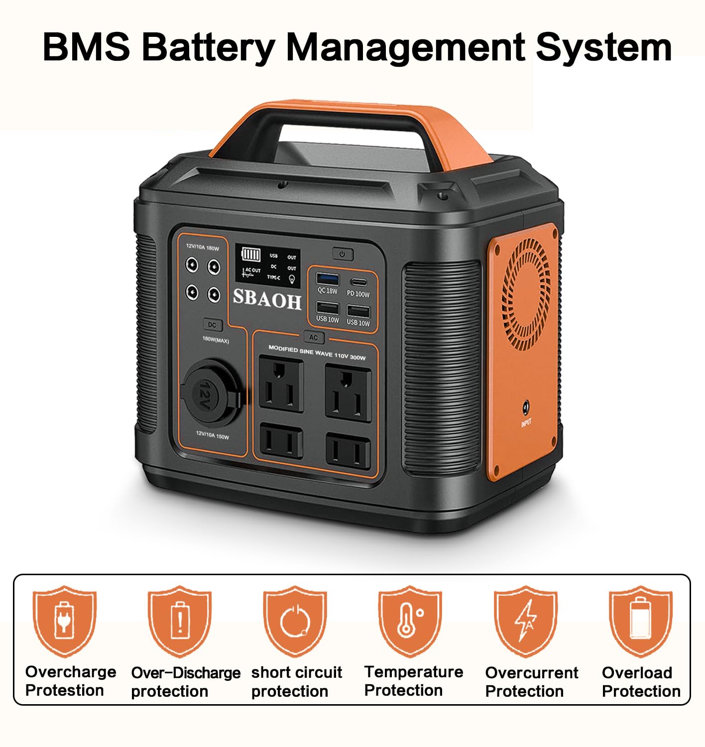 Portable Power Station, 300W 296Wh Solar Generator Quick Charge / 110V AC Outlets/DC Ports and LED Flashlight, Lithium Battery Backup for Home Outdoor Travel Camping Blackout blue
