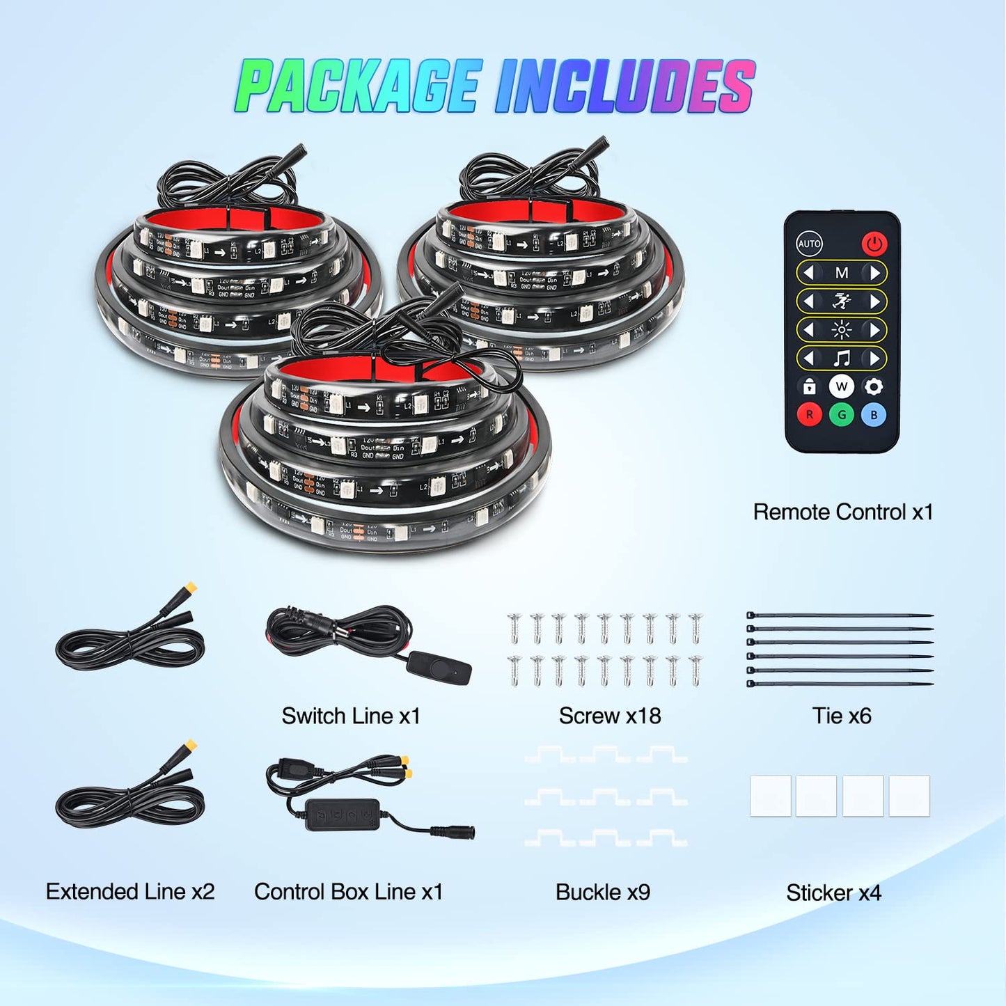 Nilight 3PCS 60 Inch RGB Truck Bed Light Strip Kit 270 LED Neon Accent Lights with RF Remote On Off Switch Splitter Extension Cable for Cargo Pickup Truck Camper RV SUV Boat