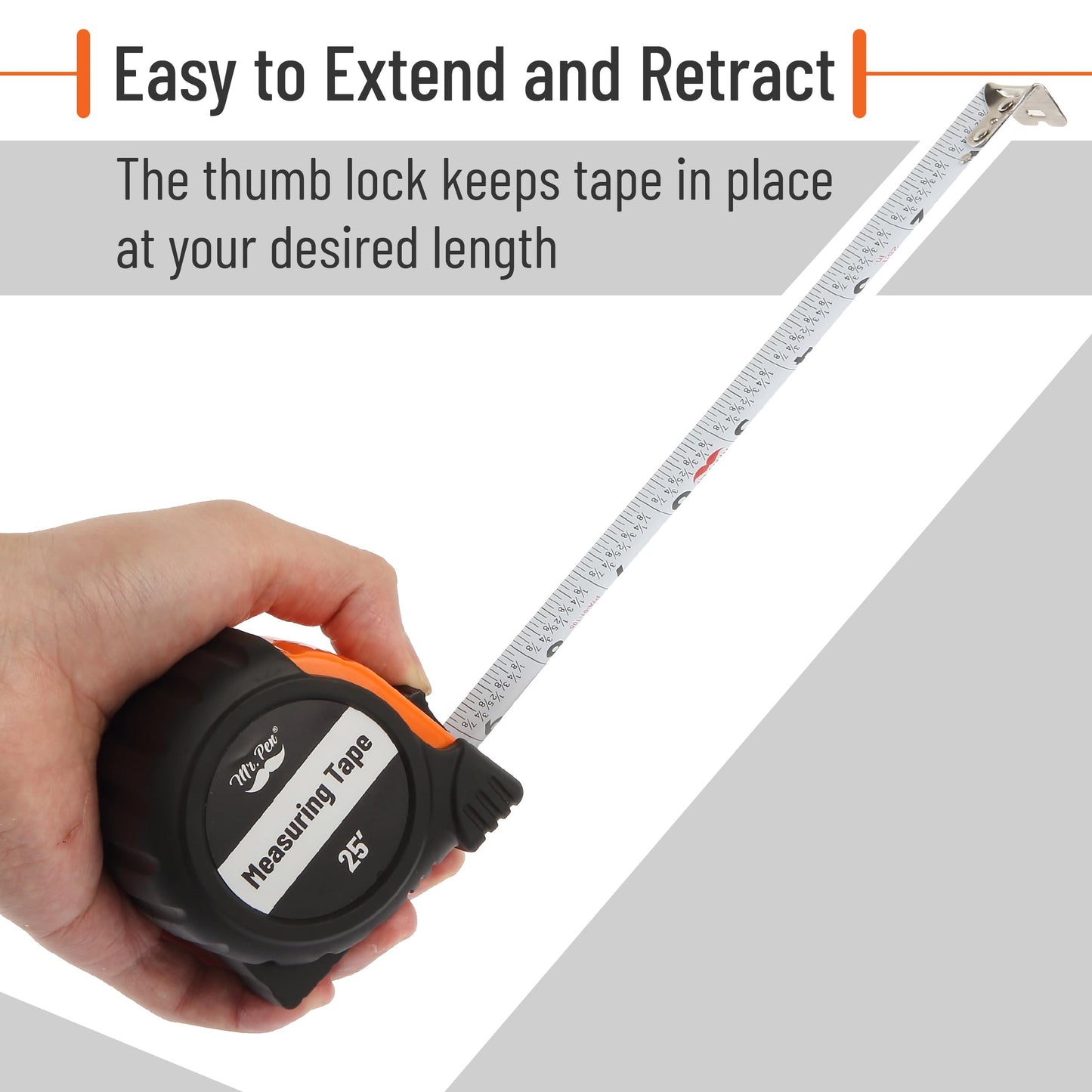 Mr. Pen 25-Foot Steel Retractable Tape Measure with Easy Read Fractions