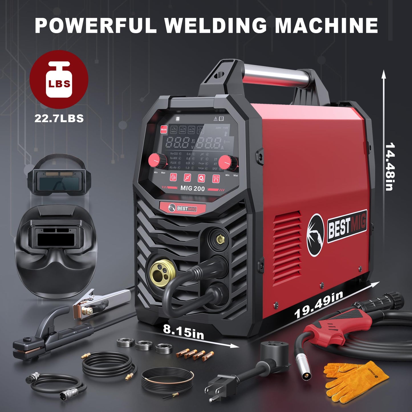 BESTMIG 135A MIG Welder - 3-in-1 Flux Core Welder, MIG/Lift TIG/Stick Welding Machine - Portable IGBT Inverter - 110V with Welding Helmets and Gloves (Red Black, MIG 135A Welder)