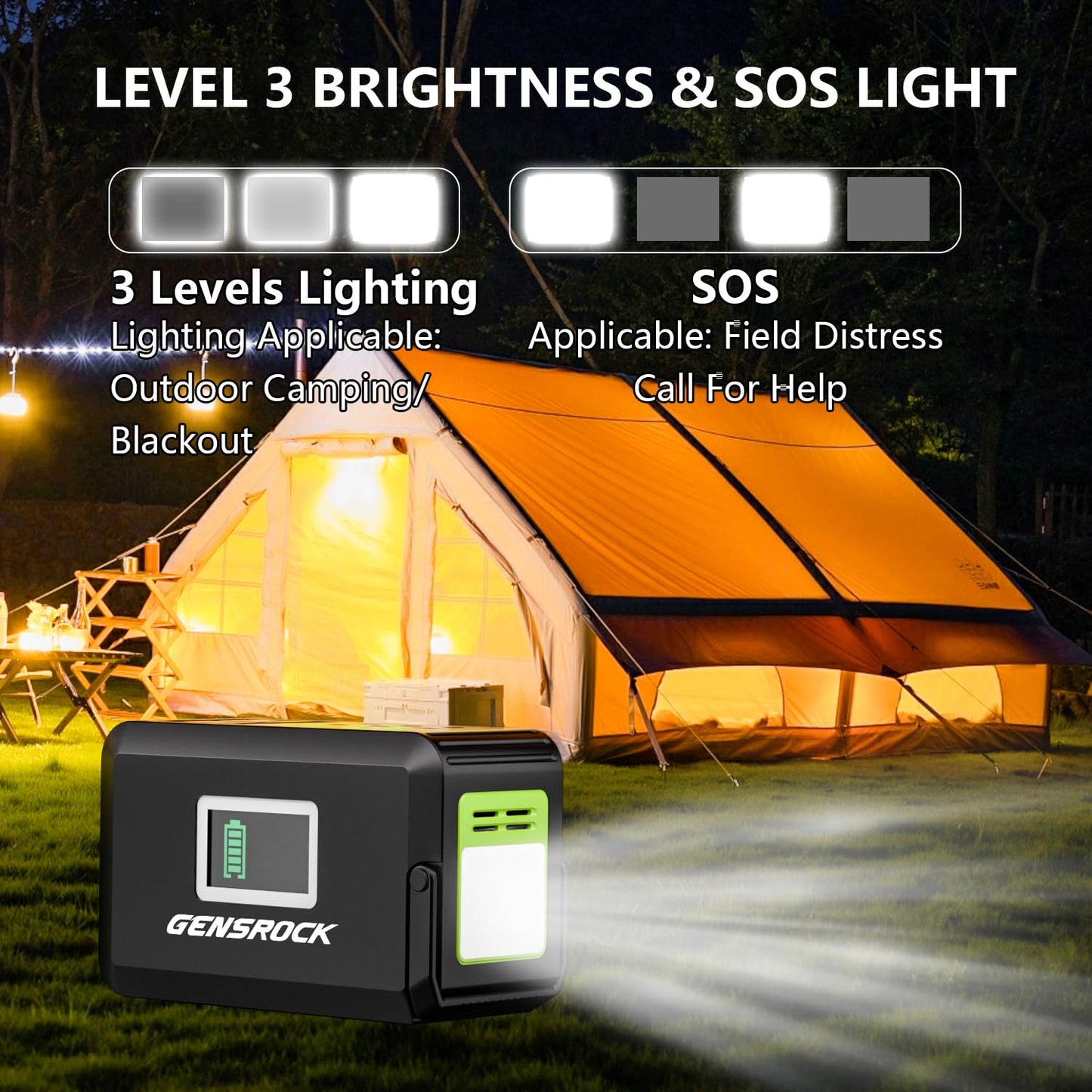 GENSROCK Portable Power Station, 110V/300W Pure Sine Wave Solar Generator, 222Wh Backup Lithium Battery With AC Outlet/QC 3.0/Type-C/LED Light for CPAP Family Emergency Outdoor Camping RV Travel.
