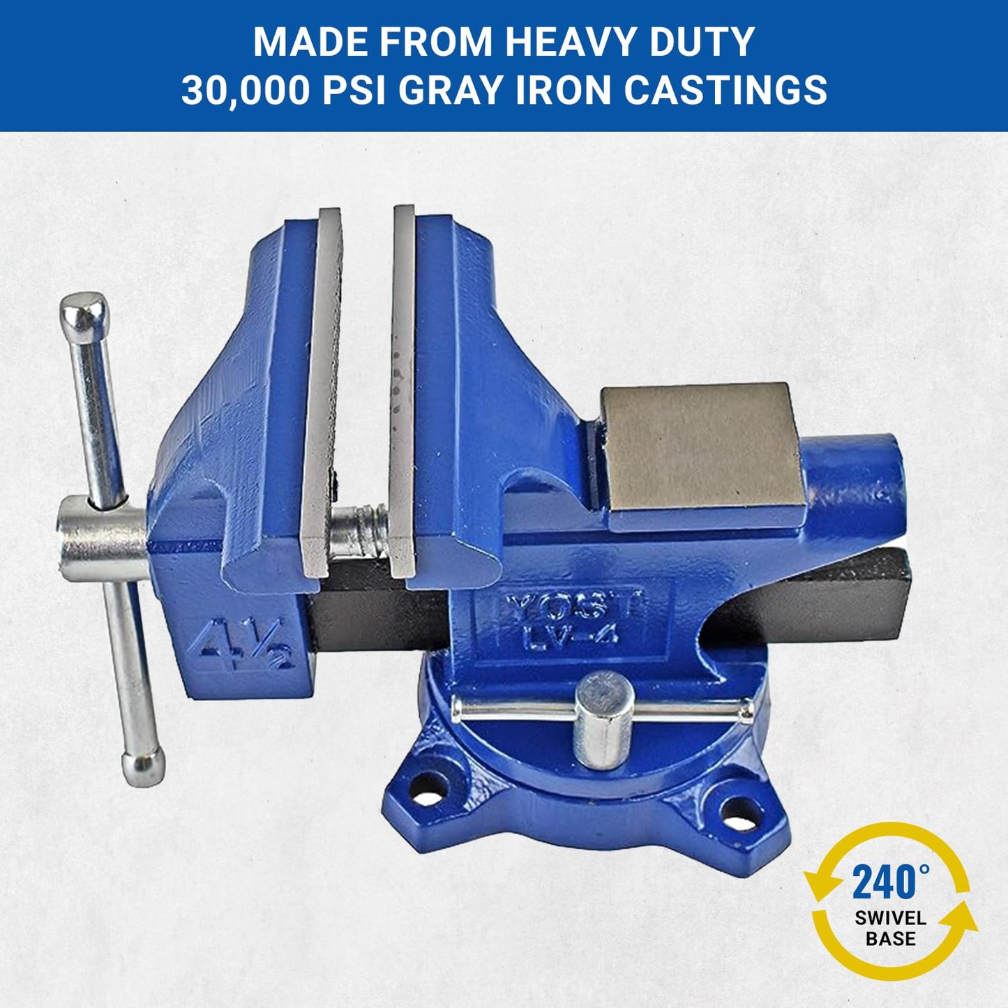 Yost HD550-C Heavy Duty 5-1/2 Inch Mechanics Work Bench Vise | Heavy Duty Woodworking & Metal Work Table with Secure Grip Swivel Base | 60,000 PSI Casting Iron Material with Extra-large Anvil Surface