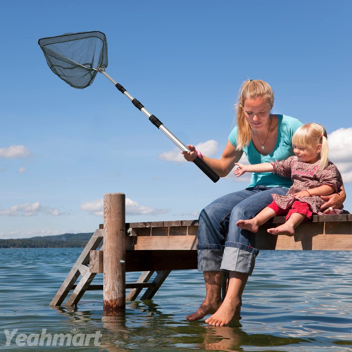 Yeahmart Fishing Net Minnow Nets with Aluminum Collapsible Telescopic Fishing Pole Handle and Nylon Mesh, Small Fishing Landing Net for Saltwater Freshwater, Kids, Men, Women, Extends to 21-75 inch