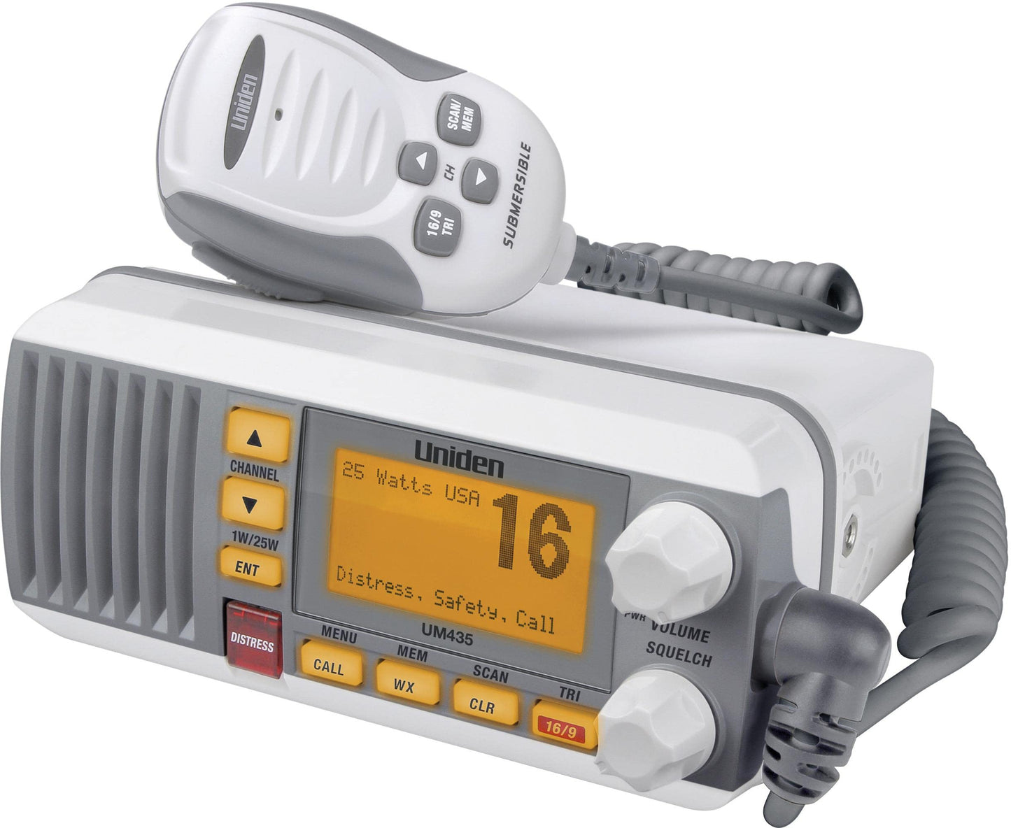 Uniden UM435BK Advanced Fixed Mount VHF Marine Radio, All USA/International/Canadian Marine Channels including new 4-Digit, CDN “B” Channels, 1 Watt/25 Watt Power, Waterproof IPX8 Submersible, Black