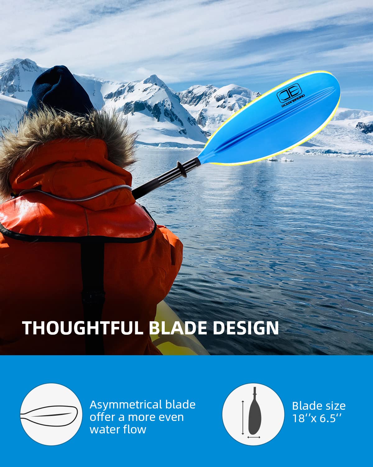 OCEANBROAD Carbon Fiber Kayak Paddle 90.5in/230cm, 86in/218cm for Adults Kayaking Boating Canoeing Oar with Paddle Leash