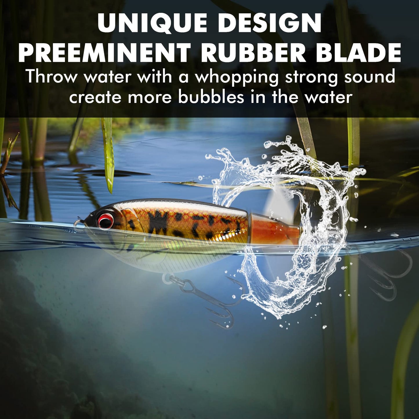 TRUSCEND PoPobait Plopper with BKK Hooks, Top Water Fishing Lures for Bass Walleye Pike Catfish Musky Perch, Floating Lure for Freshwater or Saltwater, Amazing Teasers Fishing Gifts for Family Fishing