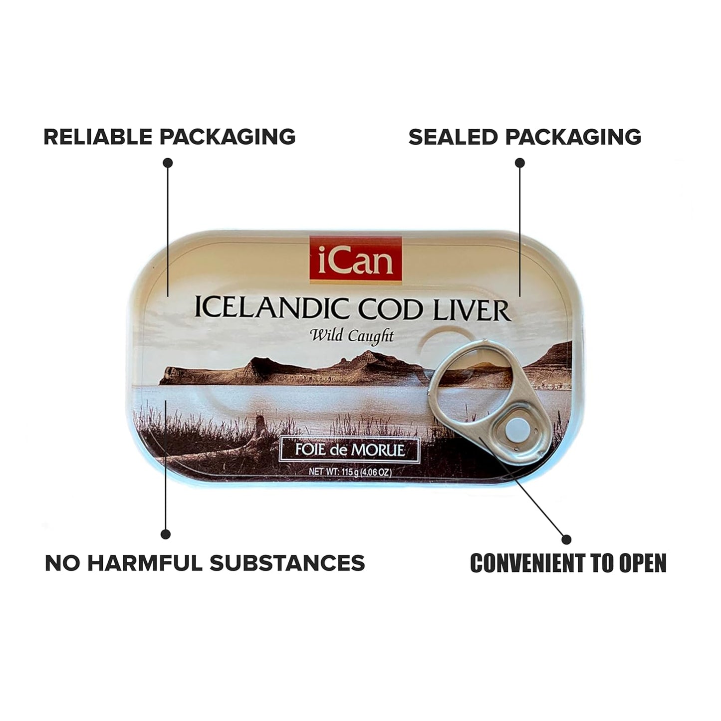 Icelandic Cod Liver Wild Caught (Foie de Morue) 4oz. (PACK OF 12 CANS)