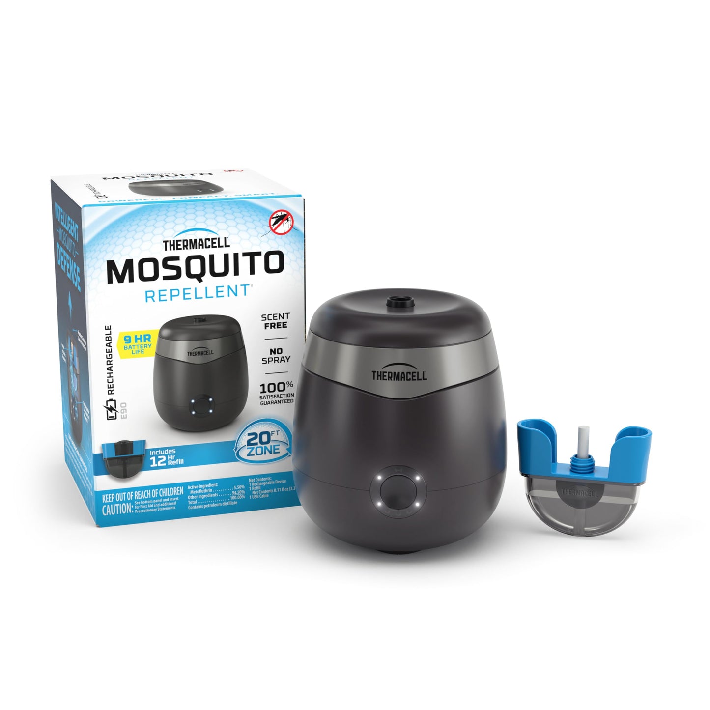 Thermacell Mosquito Repellent E-Series Rechargeable Repeller; Patio Shield 20’ Mosquito Protection Zone; Includes 12-Hr Repellent Refill; No Flame or Scent; Bug Spray and Bug Zapper Alternative