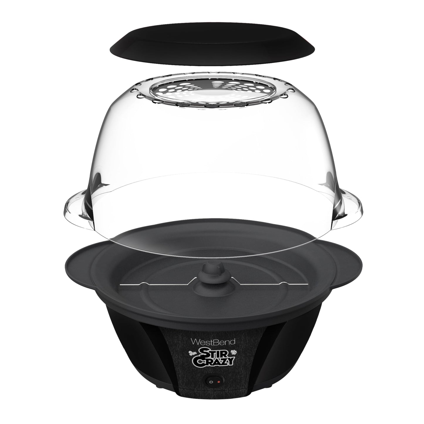 West Bend Stir Crazy Hot Oil Popcorn Popper, Popcorn Maker Machine with Large Serving Bowl Lid and Stirring Rod Perfect for Movie Night Snack Time or Parties, 6-Quart, Red