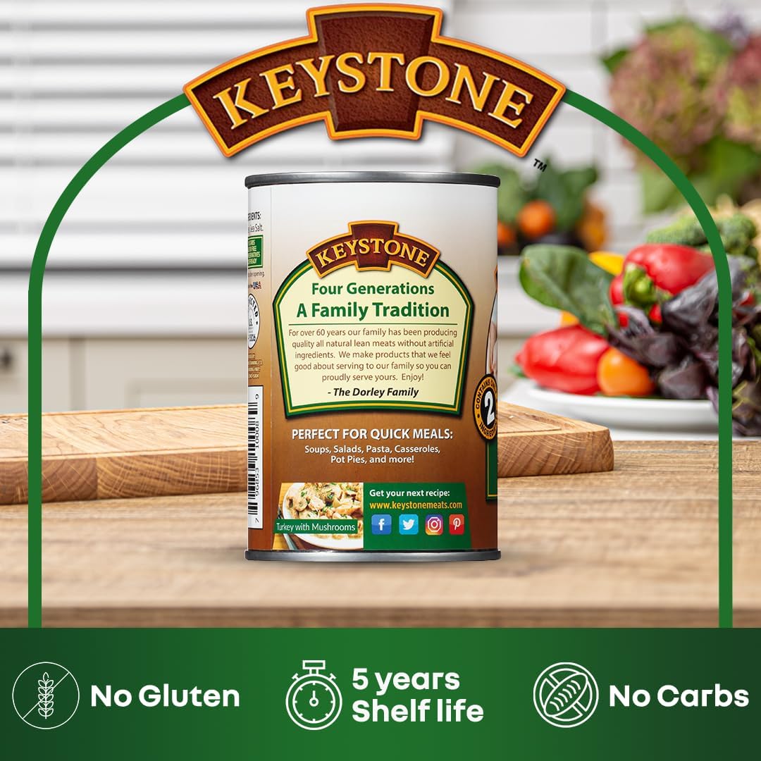 Keystone Meats All Natural Canned Turkey 14.5 Ounce Long Term Shelf Life Emergency Survival Food Canned Meat | Fully Cooked Ready to Eat | All White Meat No Carbs Gluten Free Family Pack of 6