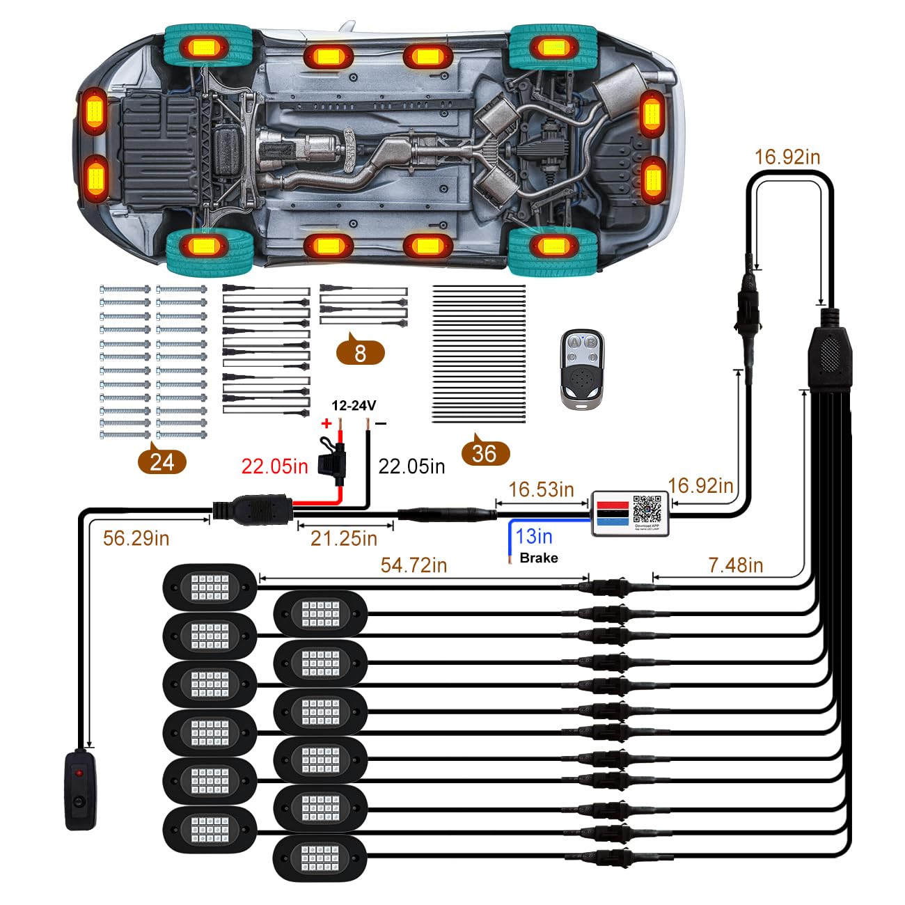 YiLaie RGB LED Rock Lights 14 Pods, 210 LEDs Lights with Phone App/Remote Control & Timing & Music Mode Rock Lights Kits, Waterproof Underglow Light for ATV RZR UTV SUV Off Road AUTO Motorcycle