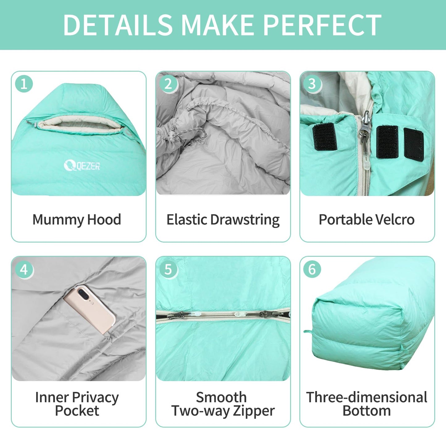 Down Sleeping Bag for Adults 0°F 10°F 15°F 20°F Backpacking Sleeping Bag for Cold Weather with Compression Sack