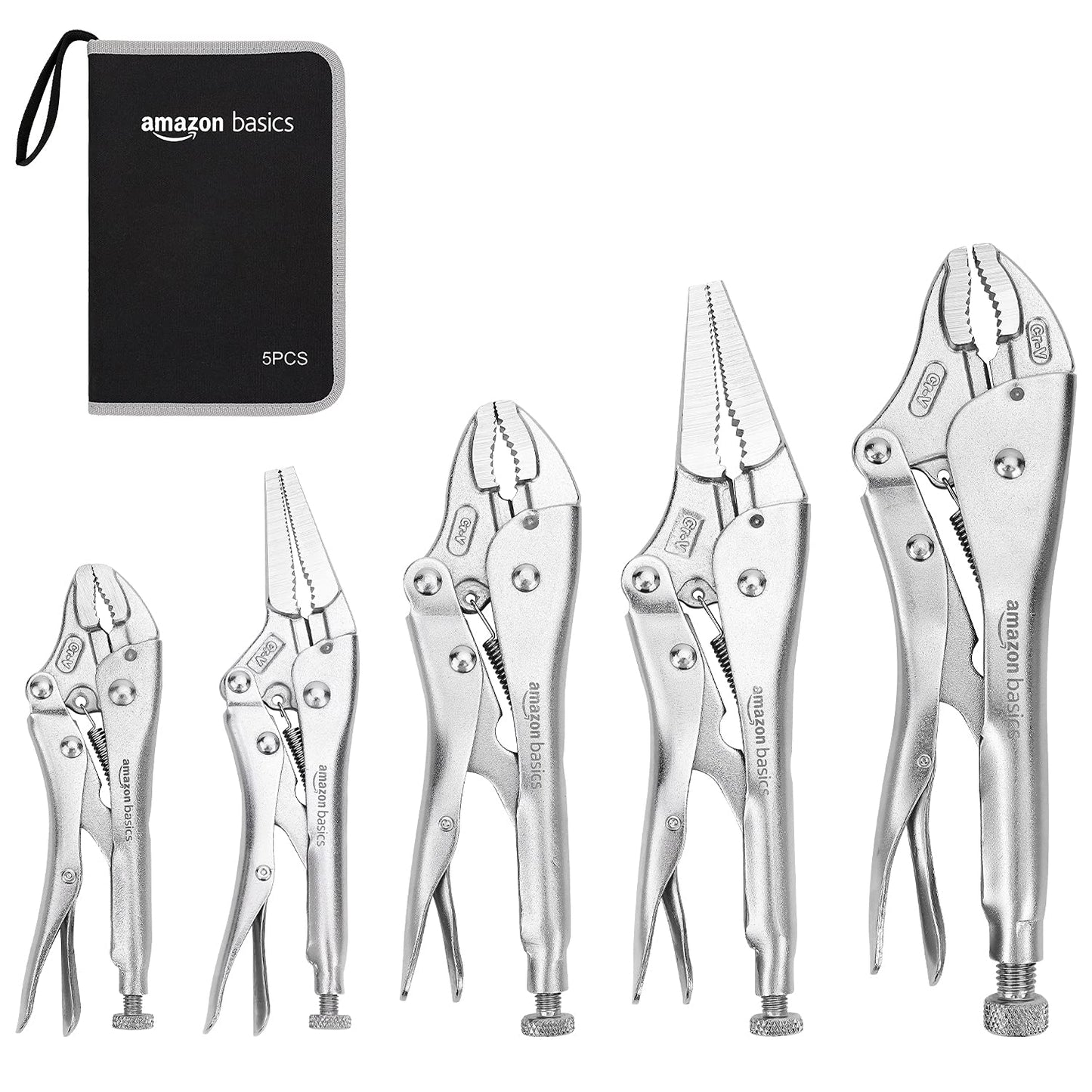 Amazon Basics 3-Piece Quick Release Groove Joint Pliers Set, Drop Forged Chrome Vanadium Steel, Includes 7-inch,10-inch, and 12-inch, Black