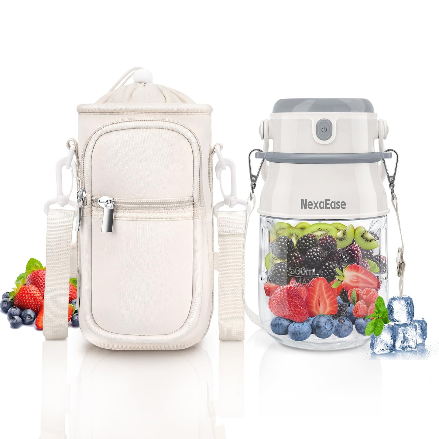 Portable Blender with Insulated Carrying Case & Recipe Book for Shakes and Smoothies, 24 OZ Personal Juicer Electric Protein Shaker Bottle, Mini Small Blender Cup with USB-C Rechargeable, Travel Lid
