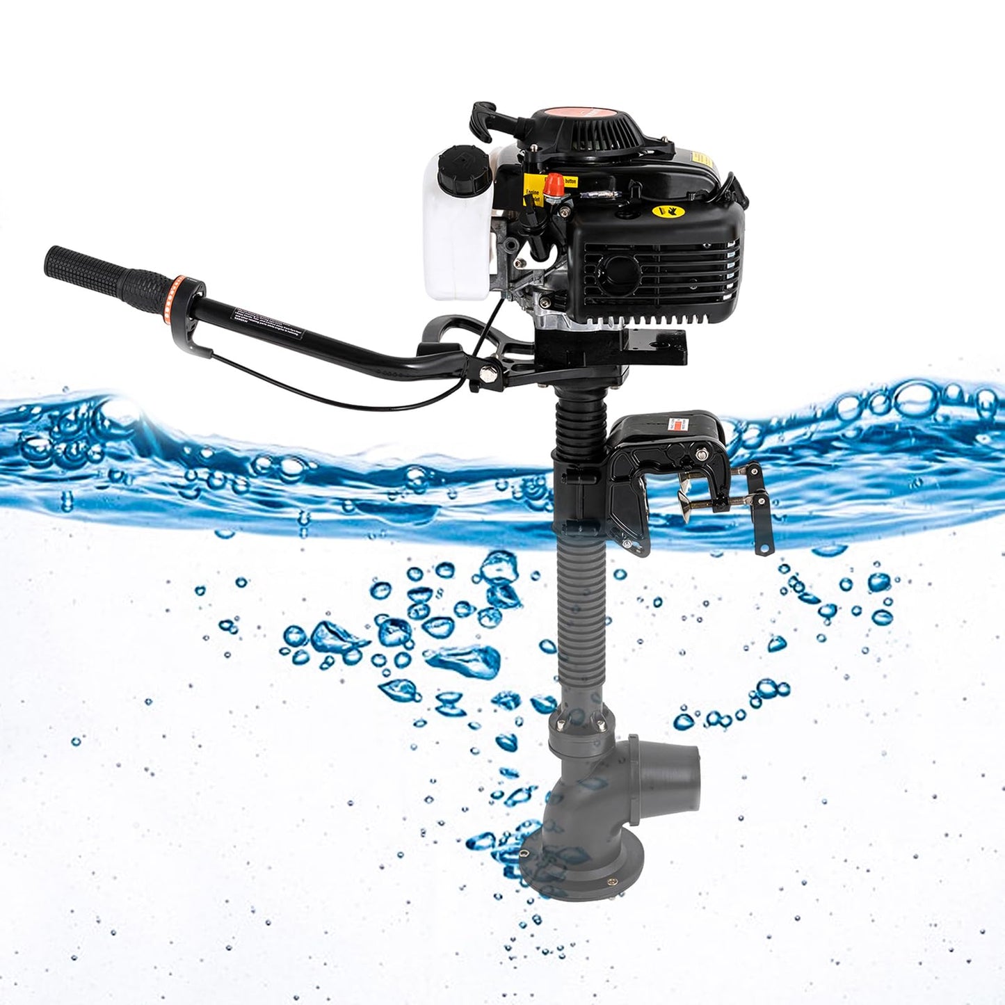 52cc Single Cylinder Gas 2.3HP Outboard Motor, Long Shaft with Air Cooling for Inflatable, Rubber, Fishing Boats, Yachts, Water Sports