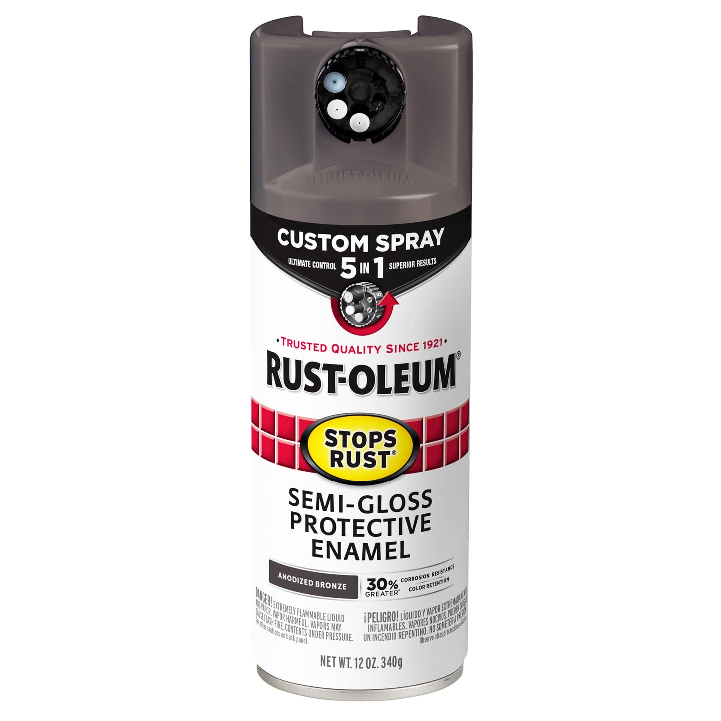 Rust-Oleum 376892 Stops Rust Custom Spray 5-in-1 Spray Paint, 12 oz, Gloss Leather Brown