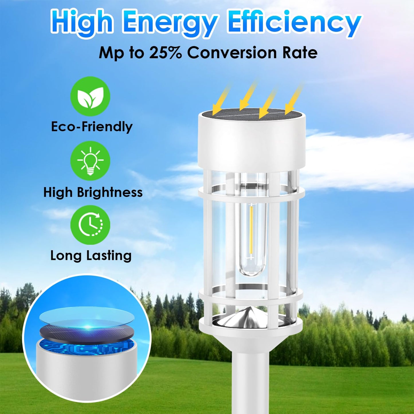 Solar Pathway Lights, 8 Pack LED Solar Lights Outdoor Waterproof, Glass Metal Garden Lighting for Yard Path Landscape Lawn Walkway Driveway, 3000K