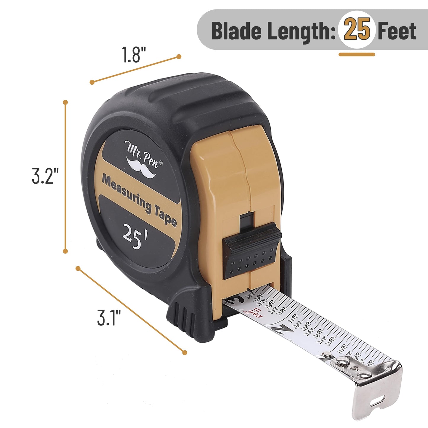 Mr. Pen 25-Foot Steel Retractable Tape Measure with Easy Read Fractions