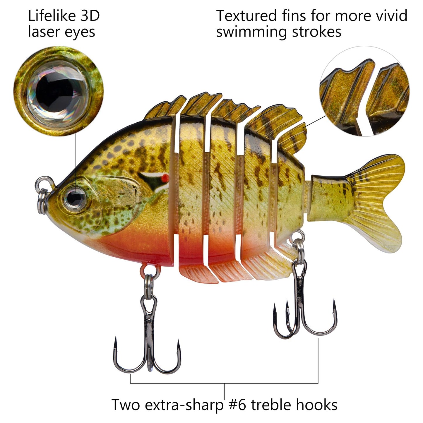 BASSDASH SwimPanfish Multi Jointed Panfish Bluegill Swimbaits Hard Topwater Bass Lures Fishing Lure Crank Saltwater 3.5in/0.85oz