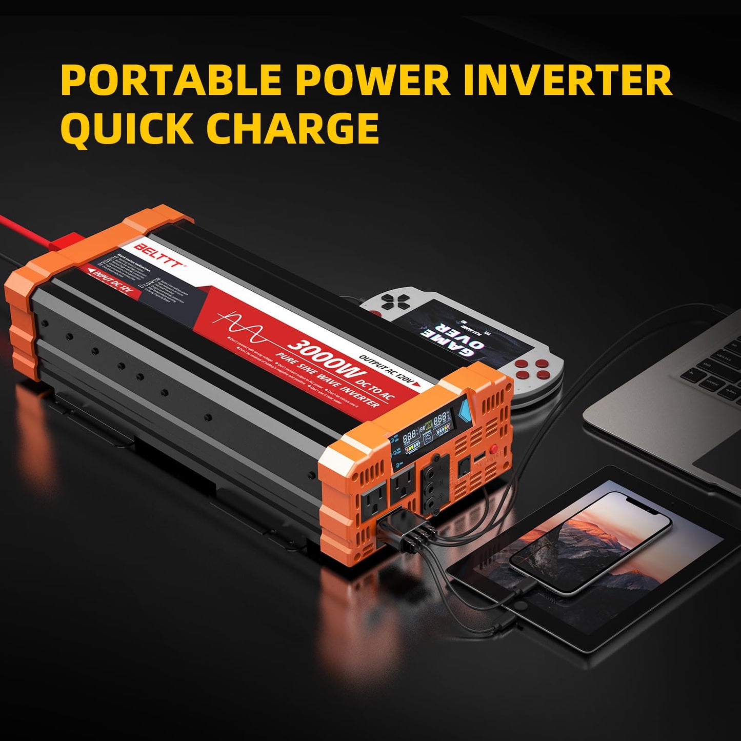 BELTTT 1000Watt Pure Sine Wave Inverter 12V DC to 120V AC for RV, Truck, Off-Grid Solar Car Power Inverter 12V to 110V Converter with Dual AC Socket and 5V 2.1A USB, Intelligent LCD, 2000W Peak