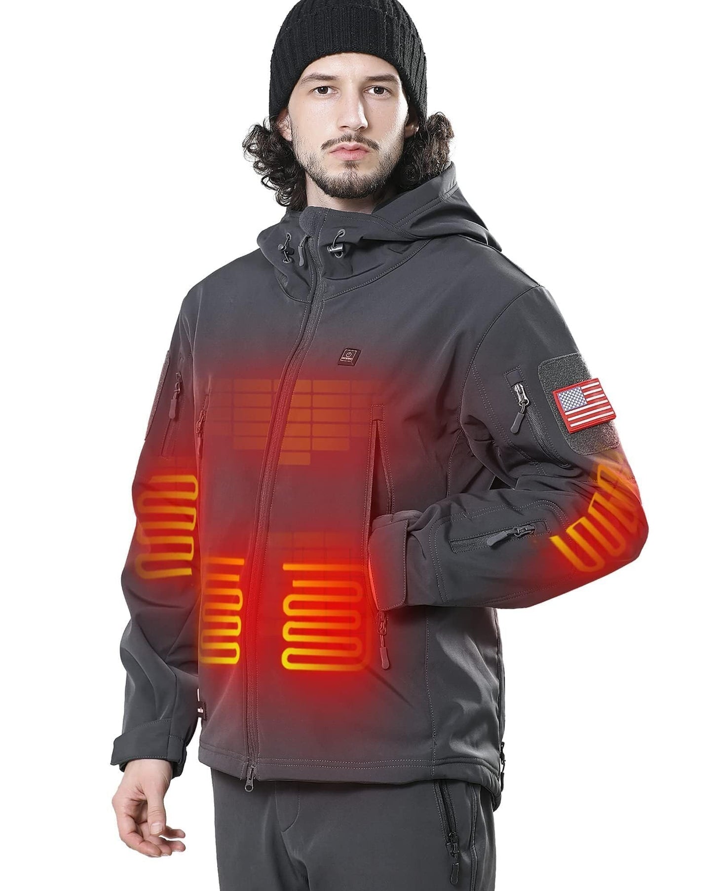 DEWBU Heated Jacket for Men with 12V Battery Pack Winter Outdoor Soft Shell Electric Heating Coat