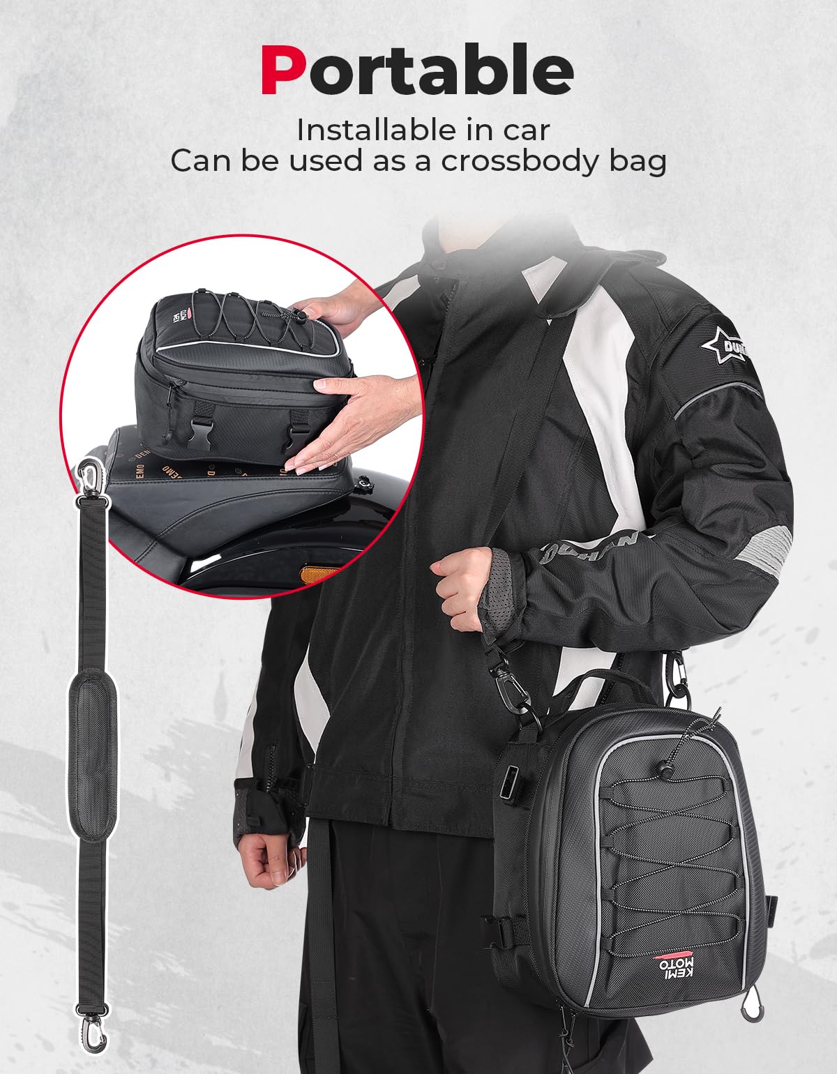 KEMIMOTO Motorcycle Tail Bag, Dual Use Motorcycle Rear Seat Bag with Waterproof Rain Cover, 22L-34L Expandable Motorbike Helmet Bag Luggage Storage Backpack with 6 straps
