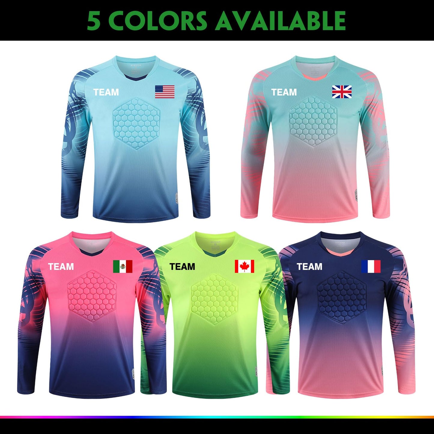 Custom Goalie Jersey Soccer for Adult/Kids Goalkeeper Jersey Personalized Long Sleeve Soccer Jersey with Name Team Logo