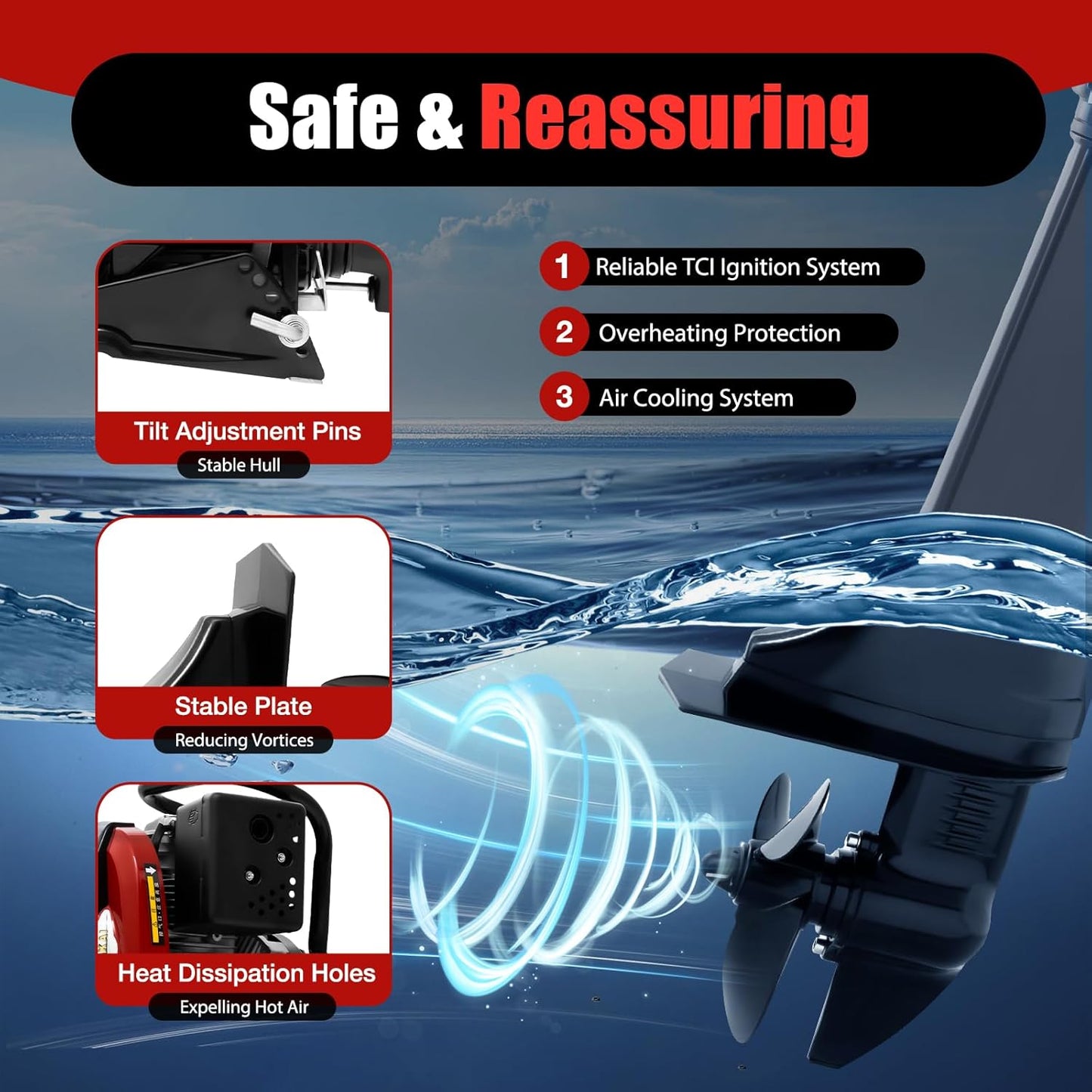 7HP 4-Stroke Outboard Motor, Boat Motor Engine for Inflatable Fishing with Air Cooling System, Dinghies Motor Engine 196cc Long Shaft Single Cylinder TCI Ignition