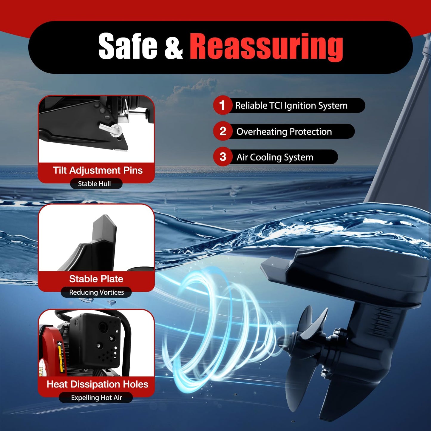 3.5HP 2 Stroke Outboard Motor, Heavy Duty Fishing & Kayak Motor with Water Cooling System, Marine Boat Engine for Inflatable Fishing