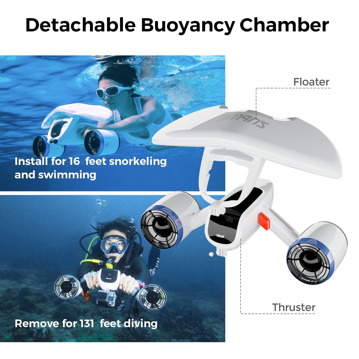 Sublue Mix Underwater Scooter with Action Camera Mount 30 Minutes 40M Waterproof Dual Motors Water Sports Swimming Pool Diving Snorkeling Water Scooter for Kids Adults (Arctic White)