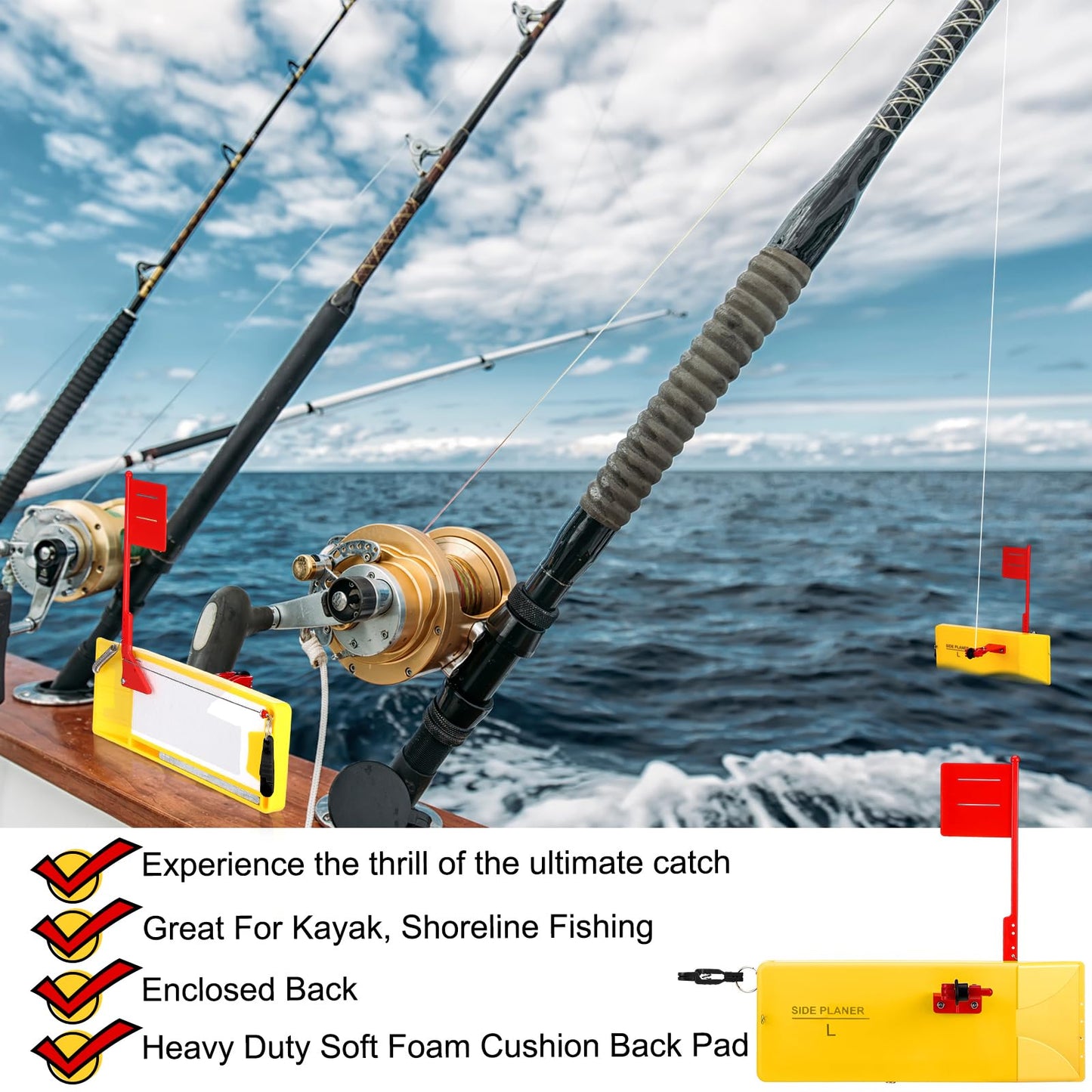 2 Pack Planer Boards for Fishing Trolling 8 x 3 Inches Off Shore Crappie Planer Boards Kits with Flag Fishing Accessory for Inshore Offshore Trolling Dragging