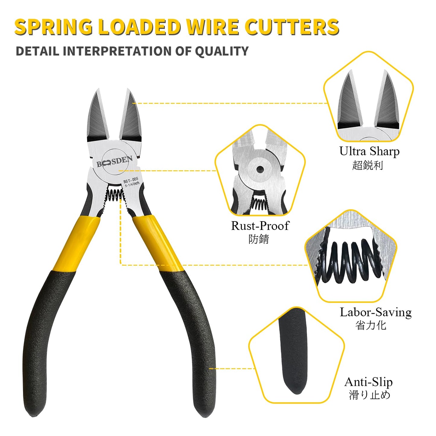Wire Cutters 10 Pack, 6.5 inch, BOOSDEN Flush Cutters, Spring Loaded Cutting Pliers, Side Cutters, Dykes Cutter, Wire Clippers, Plastic Cutter, Wire Cutters for Jewelry, Floral, Electrical