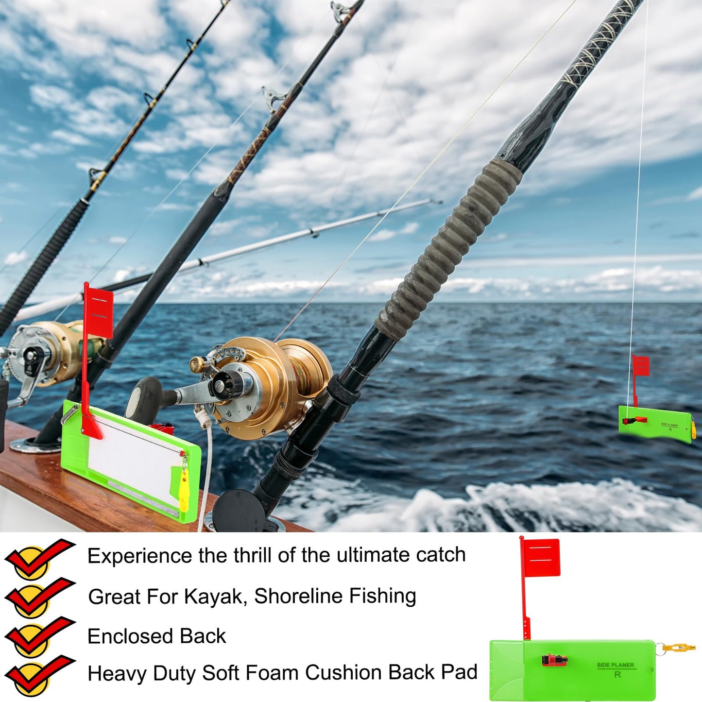 2 Pack Planer Boards for Fishing Trolling 8 x 3 Inches Off Shore Crappie Planer Boards Kits with Flag Fishing Accessory for Inshore Offshore Trolling Dragging