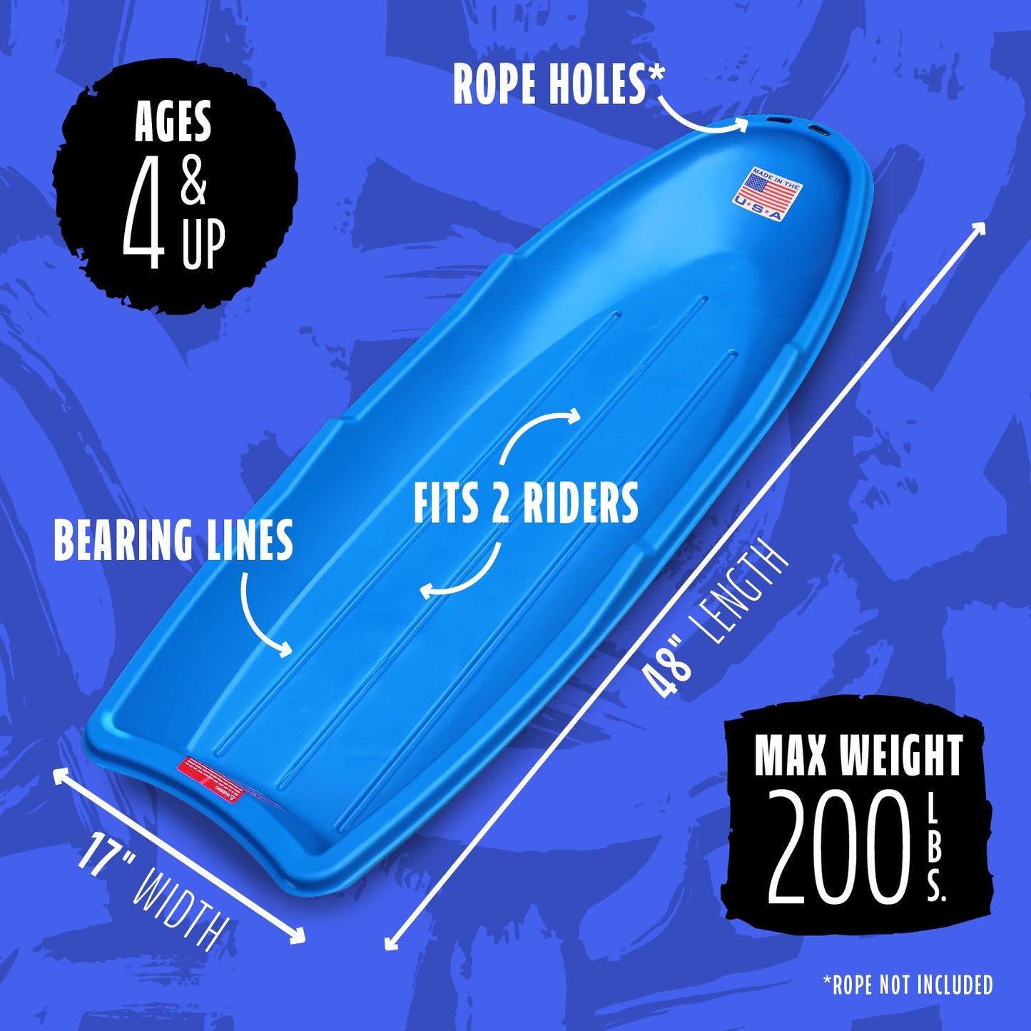 Flexible Flyer Winter Lightning Snow Sleds for Kids and Adults (3-Pack) - 48 Inch Toboggan Style Plastic Sled with Hard Bottom for Fast, Smooth Rides - 1 or 2 Riders (Blue, Green, Orange)