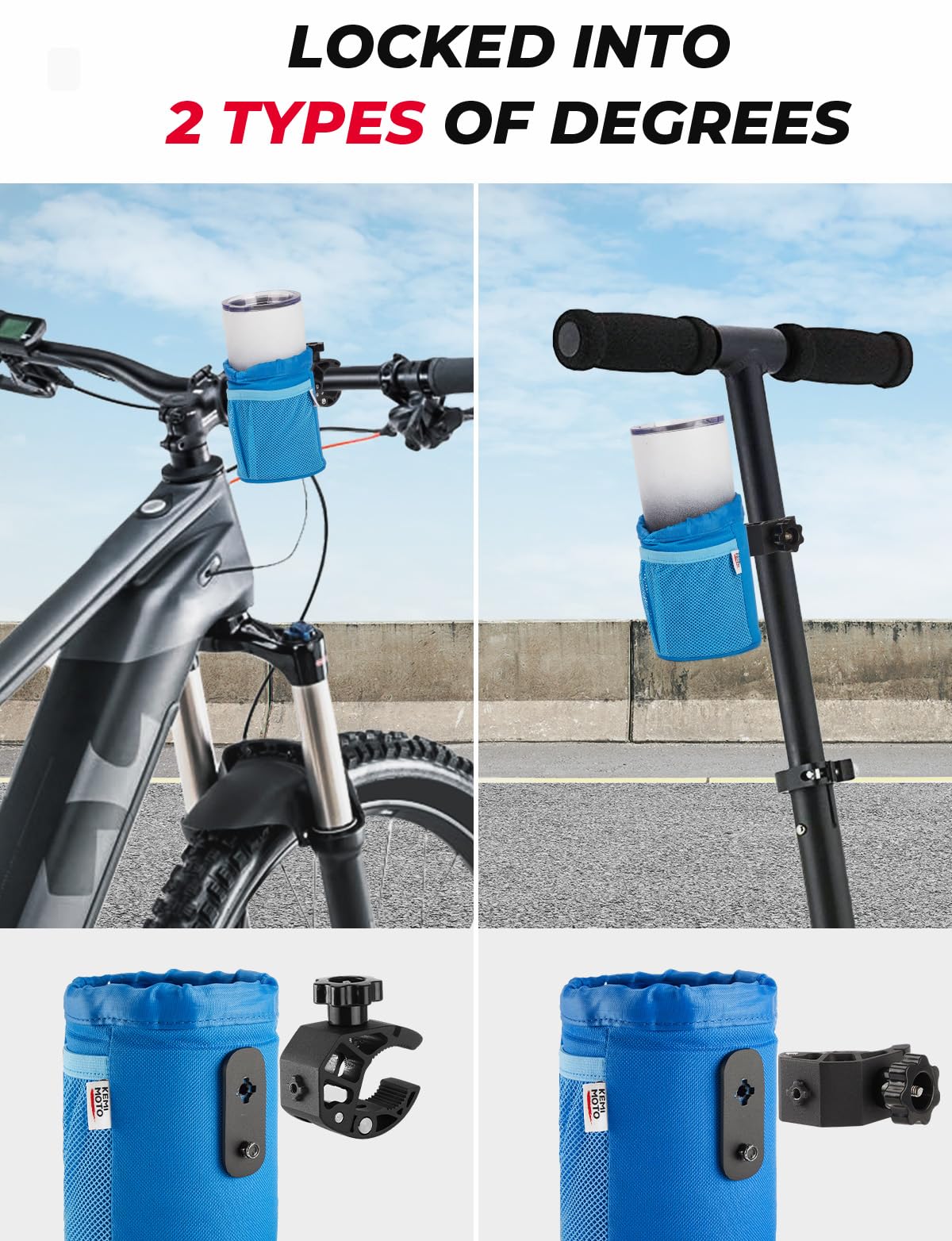 KEMIMOTO Motorcycle Cup Holder, Oxford Fabric Motorcycle Drink Holder with 0.6"-1.5" Alligator Clamp, Universal Water Bottle Cup Accessories for Bike, ATV/UTV, Scooter, Boat, Walker