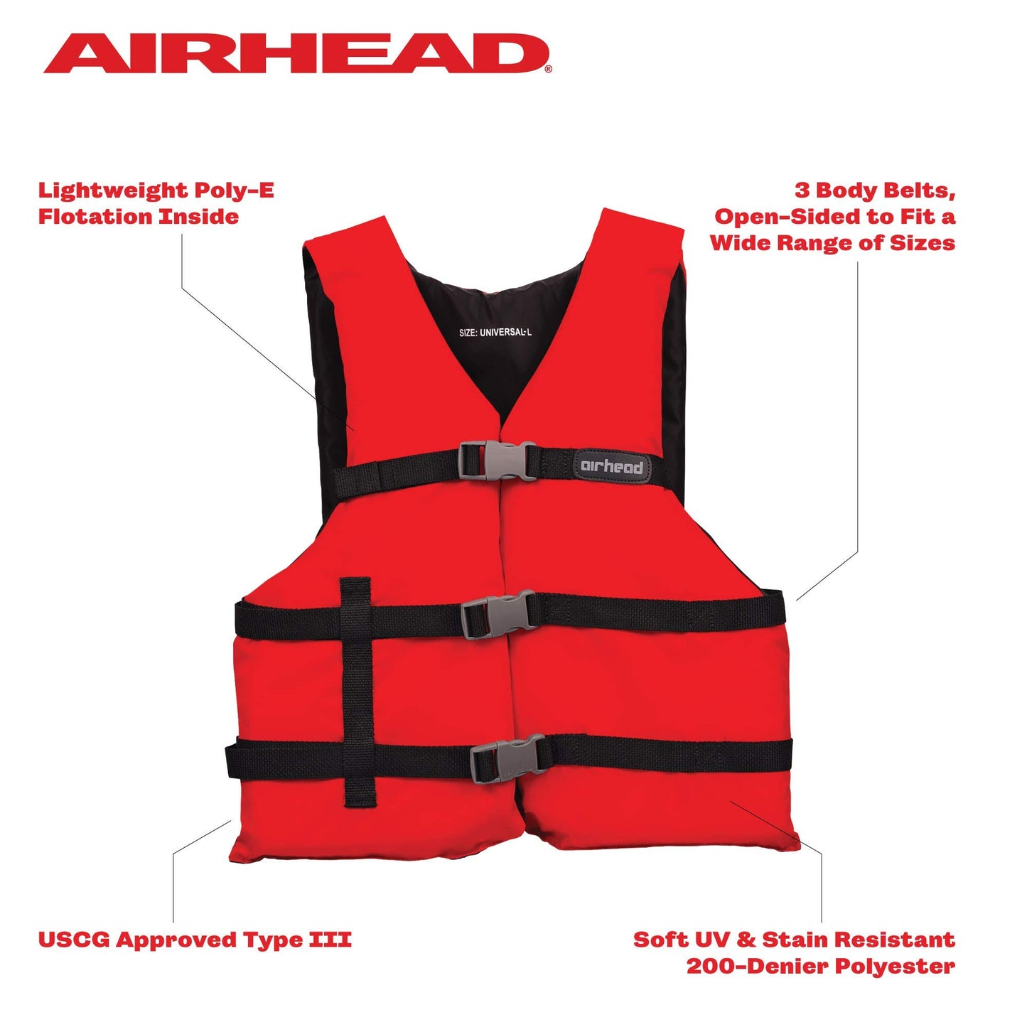 Airhead General All Purpose Life Jacket, US Coast Guard Approved Type III Life Vest, Perfect for Boating and Personal Watercraft Use