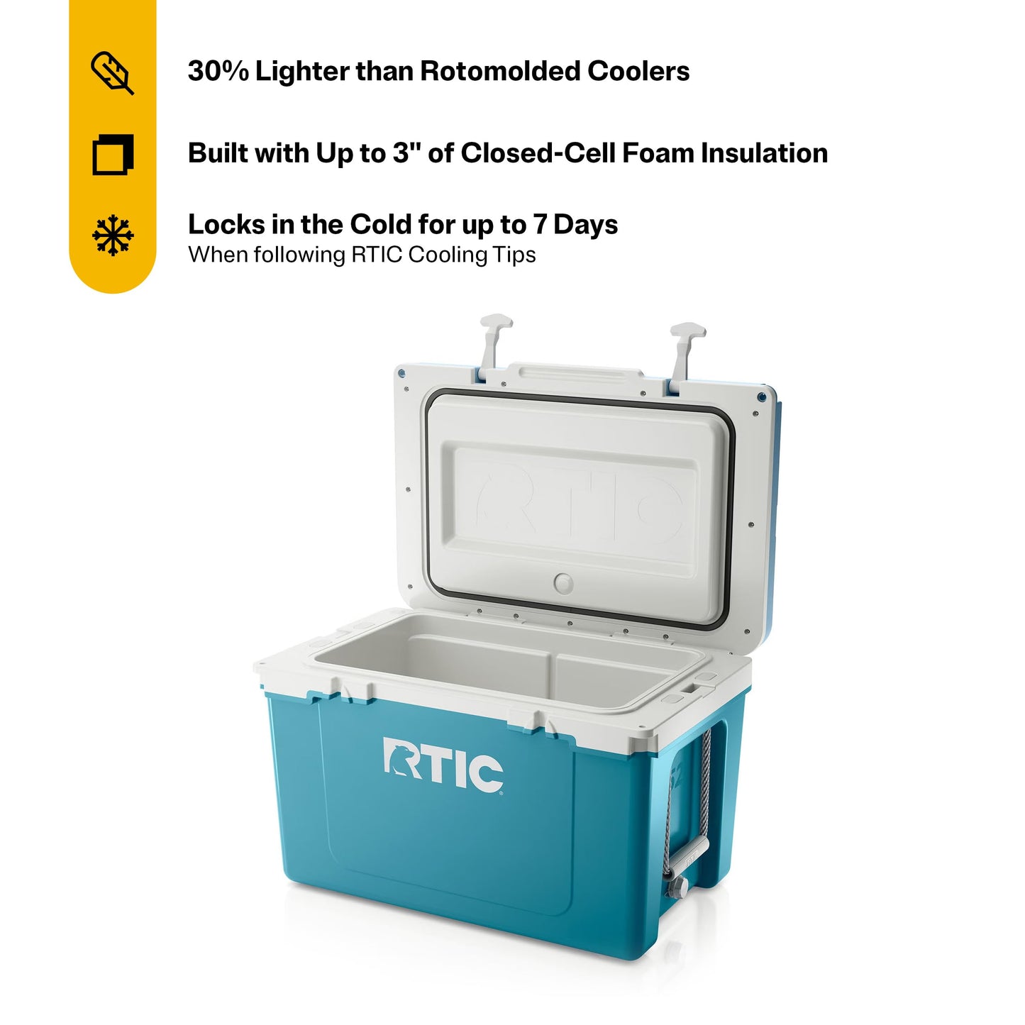 RTIC Ultra-Light 52 Quart Hard Cooler Insulated Portable Ice Chest Box for Beach, Drink, Beverage, Camping, Picnic, Fishing, Boat, Barbecue, 30% Lighter Than Rotomolded Coolers