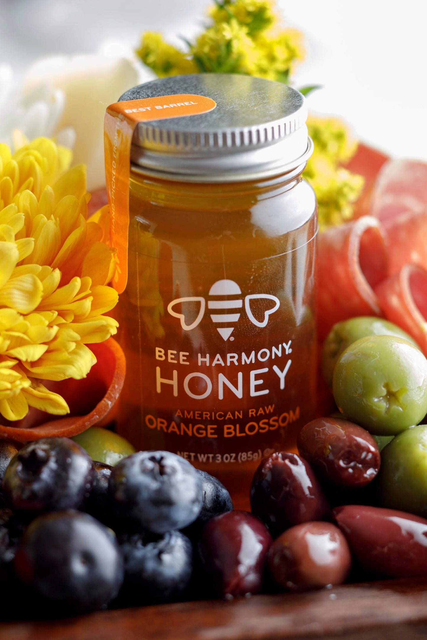 Bee Harmony Classic Honey Flight, Mini Honey Gift Set, 4 Jars, 3 OZ Each, Premium, Raw, Made in the USA