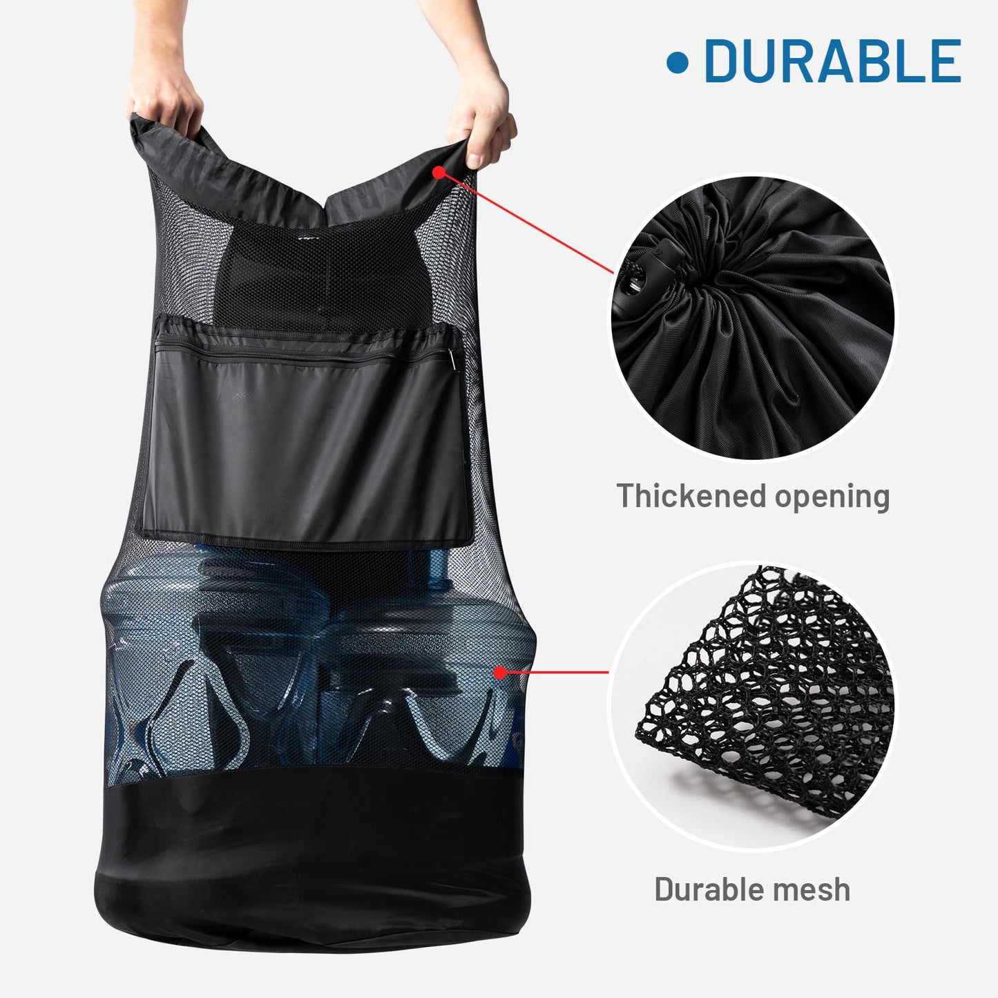 OrgaWise Soccer/Basketball Ball Bag with Handle and Strap,Soccer Ball Bags Mesh for Coaches,Sports Mesh Ball Bag,Basketball Bag for Balls(Strap+pocket+handle, 27"x36"/70x90cm)