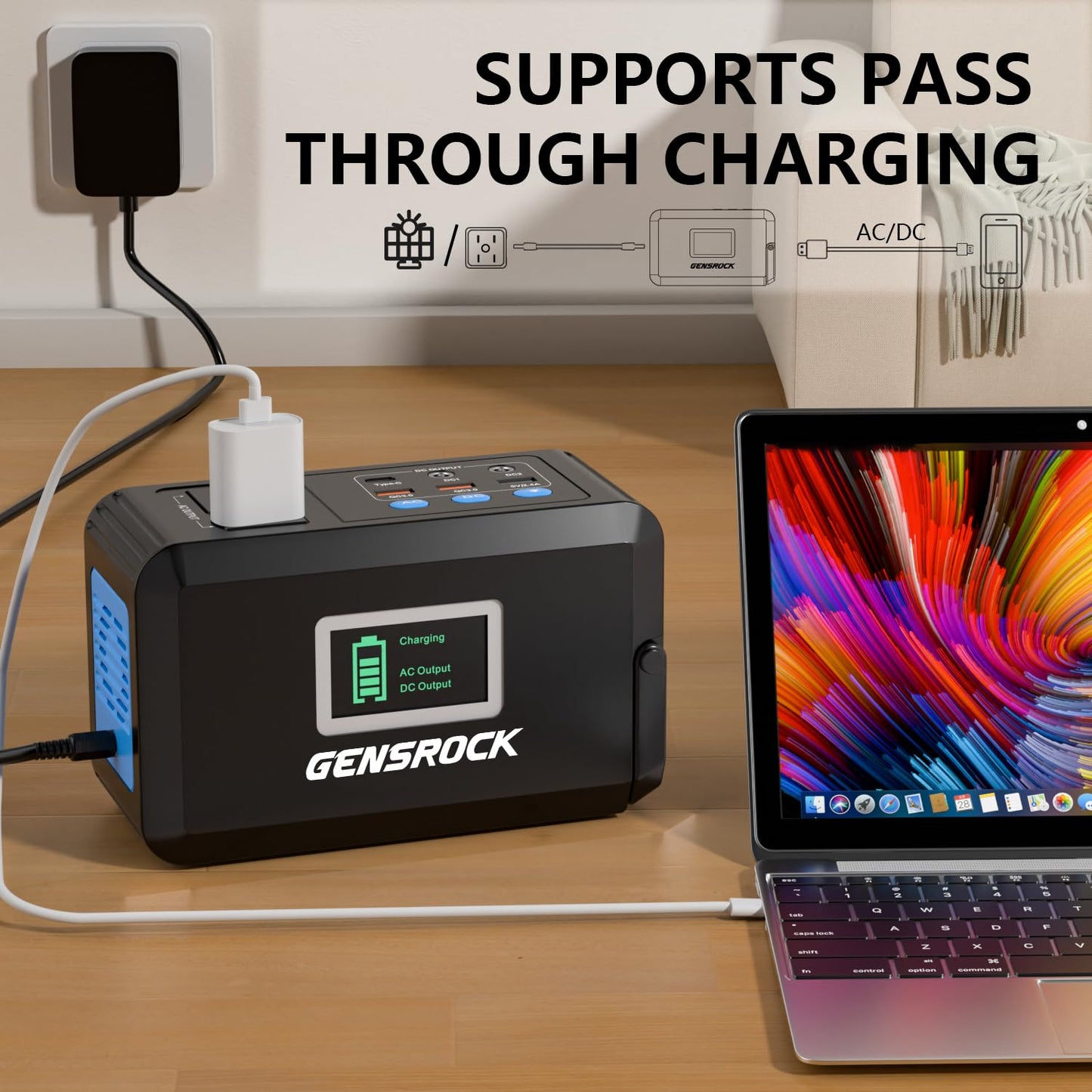 GENSROCK Portable Power Station, 110V/300W Pure Sine Wave Solar Generator, 222Wh Backup Lithium Battery With AC Outlet/QC 3.0/Type-C/LED Light for CPAP Family Emergency Outdoor Camping RV Travel.