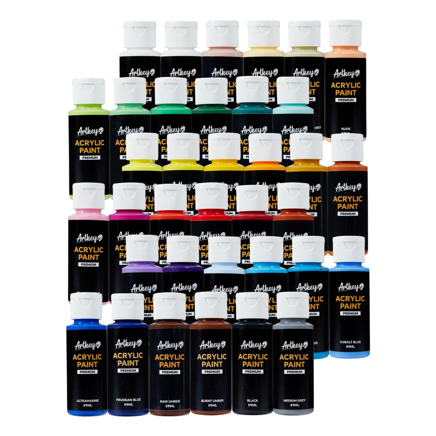 Artkey Acrylic Paint Set - 24 colors 2 oz/59 ml Acrylic Paints Professional Artists Painting Kit for Canvases Fabric Rock Leather Easter Egg Wood Ceramic Glass Art Craft Painting