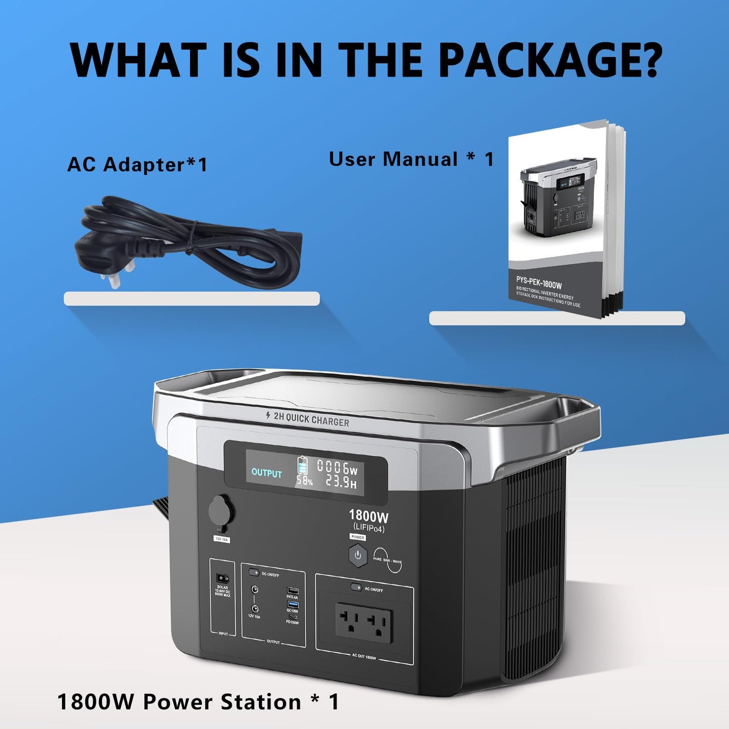 Solar Generator 1800W with 200W Solar Panel Included, 1536Wh Portable Power Station LiFePO4 (LFP) Battery, solar Powered Generator for RV Camping Outdoor Home Emergency Backup, 2 Hours Fast Charging