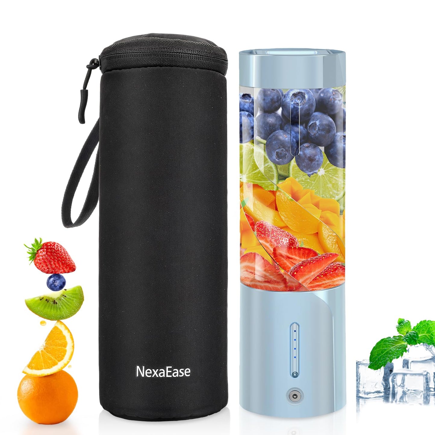 Portable Blender with Insulated Carrying Case & Recipe Book for Shakes and Smoothies, 24 OZ Personal Juicer Electric Protein Shaker Bottle, Mini Small Blender Cup with USB-C Rechargeable, Travel Lid