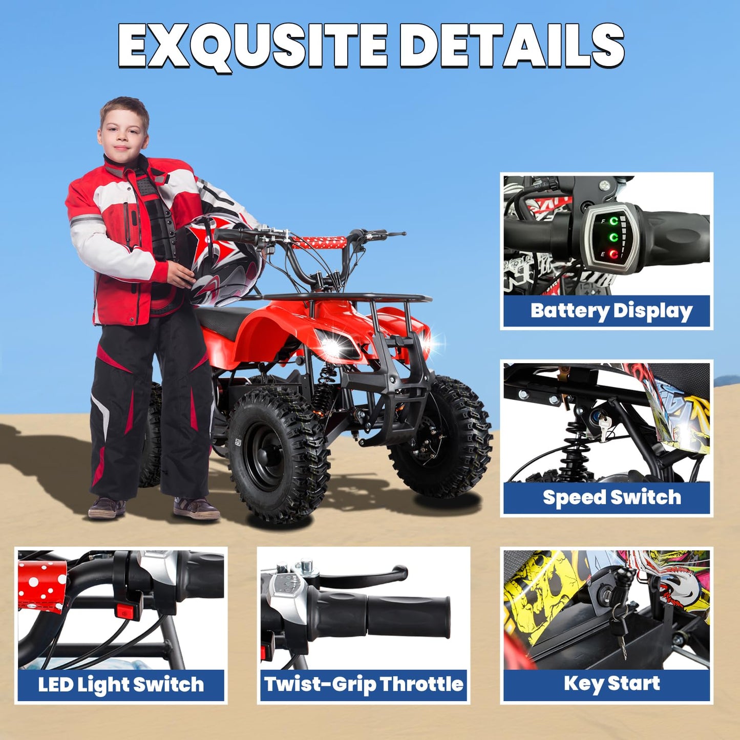 36V Electric ATV Dirt Quad Electric Four-Wheeled ATV with 500W Brushless Powerful Motor Off-Road Vehicle Electric Kids ATV Ride on ATV for Big Boys Girls Ages 5+, Black