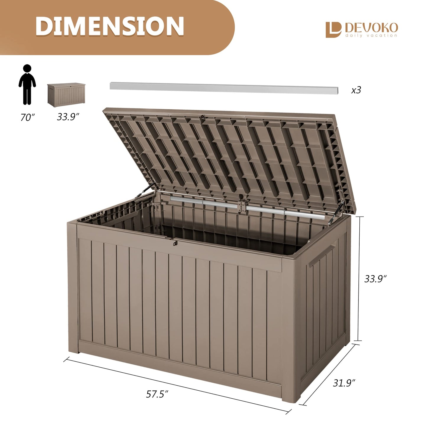 Devoko 100 Gallon Waterproof Large Resin Deck Box Indoor Outdoor Lockable Storage Container for Patio Furniture Cushions Garden Tools (100 Gallon, Black)