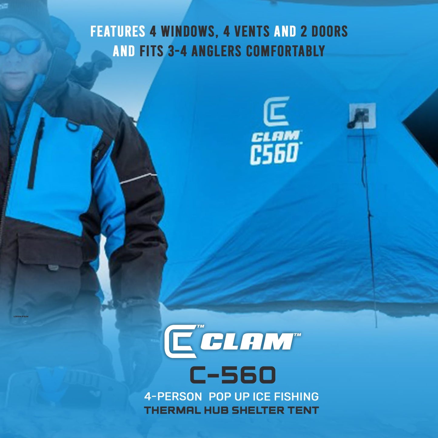 CLAM Lightweight Portable Pop Up Ice Fishing Angler Thermal Hub Shelter Tent with Anchors, Tie Ropes, and Carrying Bag