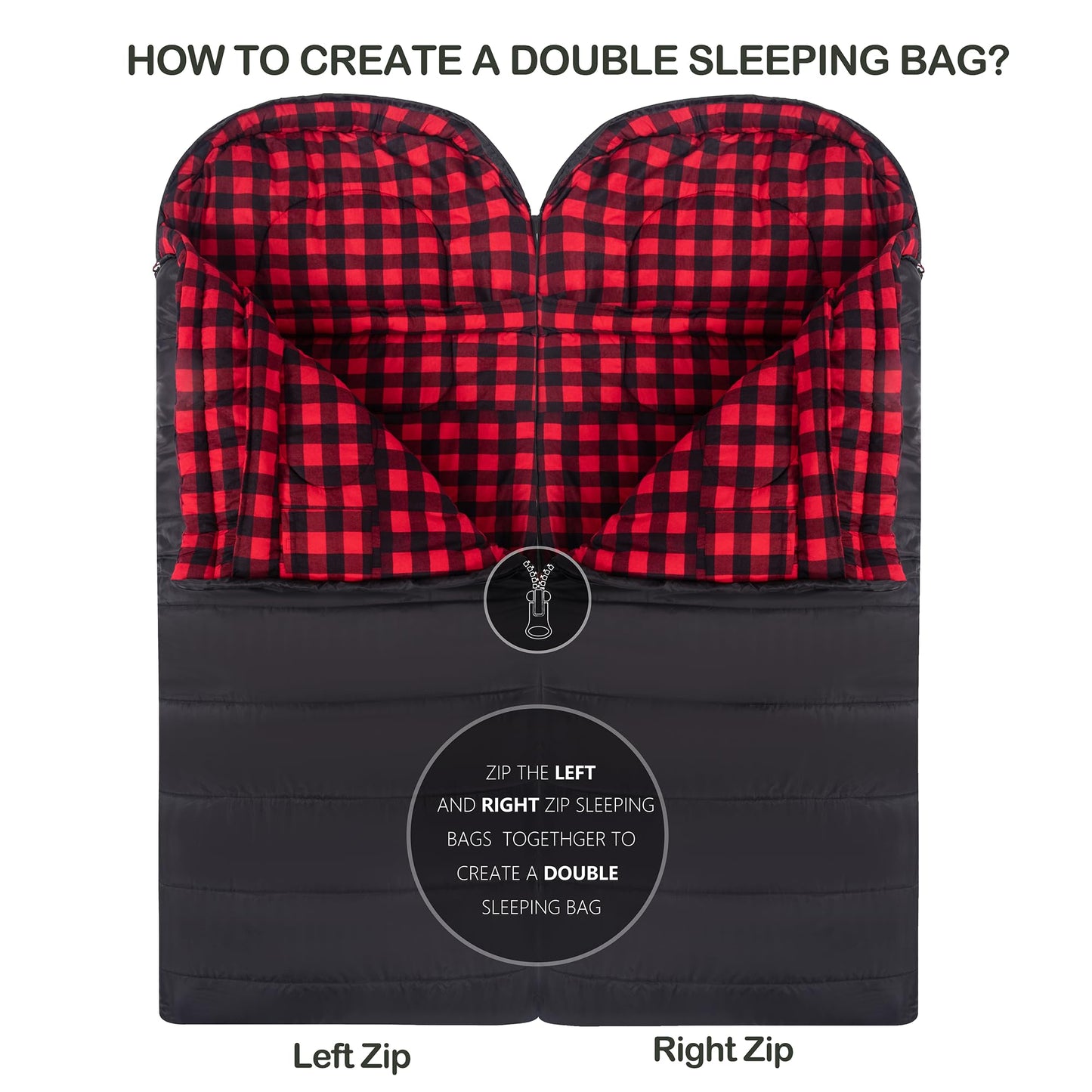 0 Degree Sleeping Bag 100% Cotton Flannel XXL for Adults Big and Tall Cold Weather Winter Zero Degree Camping,Free Compression Sack